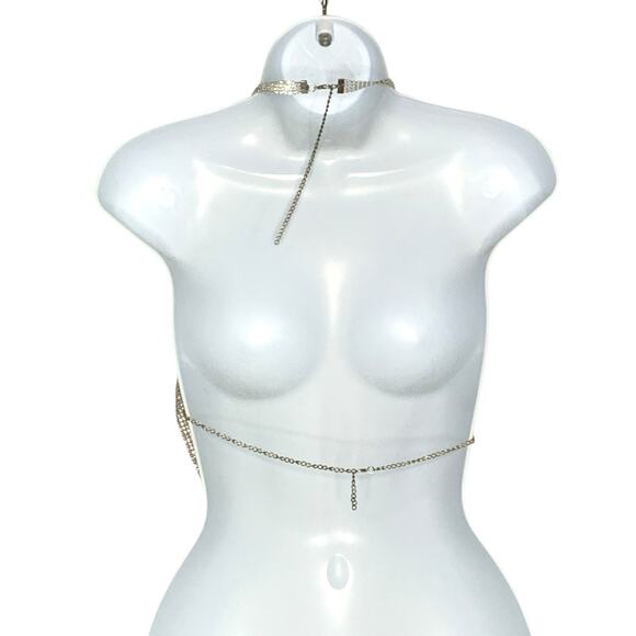 Unbranded Womens Cowl Neck Halter Top Silver Mesh Festival Party Glam 70s - Picture 3 of 7